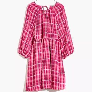 NWT Madewell Plaid Shirred Babydoll Dress Size S